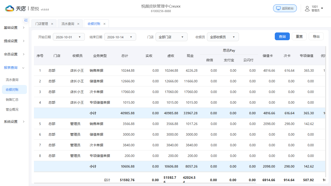 null 收银对账-列表