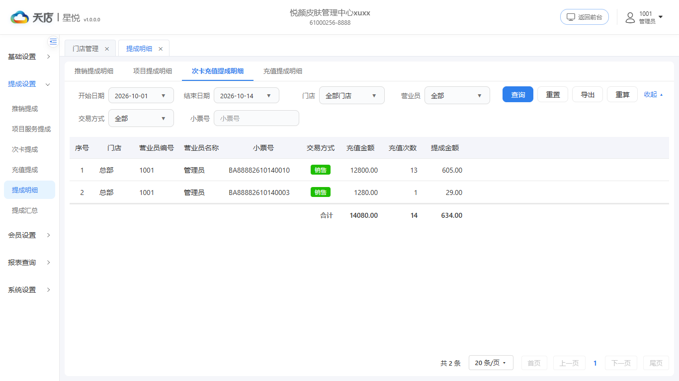 null 提成明细-次卡充值提成明细